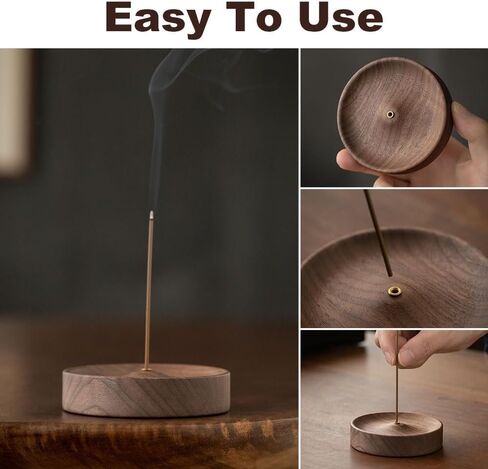 1PCS Black Walnut Incense Holder for Sticks - Round Wooden Incense Burner Tray, Handcrafted Natural Aroma Diffuser Bowl with Minimalist Design in Saudi Arabia