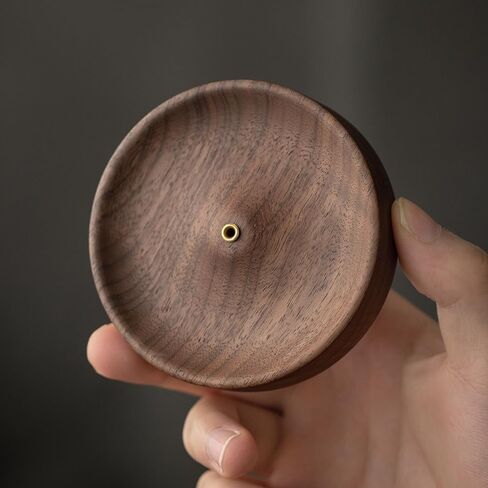1PCS Black Walnut Incense Holder for Sticks - Round Wooden Incense Burner Tray, Handcrafted Natural Aroma Diffuser Bowl with Minimalist Design in Saudi Arabia