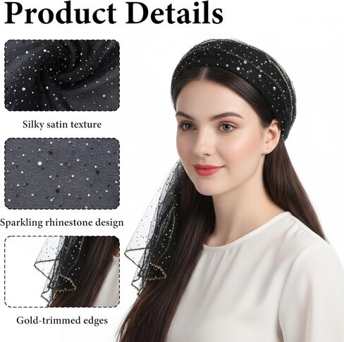 Fashion Head Scarf for Women Black Rhinestone Head Scarf for Women, 31.5 Inch Square Bandana, Sparkling 90s Style Hair Wrap & Shawl in Saudi Arabia