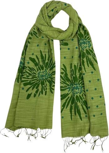 Humble Hilo Silk Blend Scarf Blooming Stencils Silk Cotton Scarf Floral Pattern Silk Neck Scarf for Women in Saudi Arabia