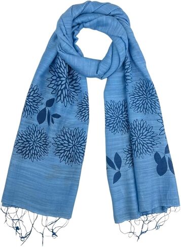 Humble Hilo Silk Blend Scarf Blooming Stencils Silk Cotton Scarf Floral Pattern Silk Neck Scarf for Women in Saudi Arabia