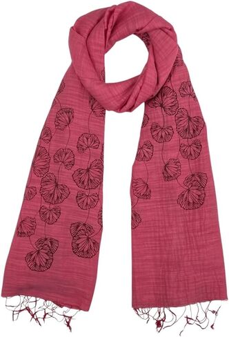 Humble Hilo Silk Blend Scarf Blooming Stencils Silk Cotton Scarf Floral Pattern Silk Neck Scarf for Women in Saudi Arabia