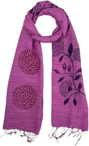 Humble Hilo Silk Blend Scarf Blooming Stencils Silk Cotton Scarf Floral Pattern Silk Neck Scarf for Women in Saudi Arabia