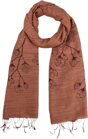 Humble Hilo Silk Blend Scarf Blooming Stencils Silk Cotton Scarf Floral Pattern Silk Neck Scarf for Women in Saudi Arabia