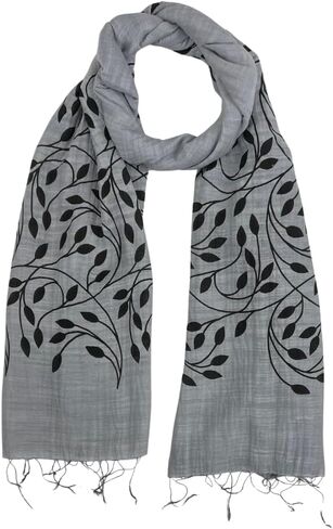 Humble Hilo Silk Blend Scarf Blooming Stencils Silk Cotton Scarf Floral Pattern Silk Neck Scarf for Women in Saudi Arabia