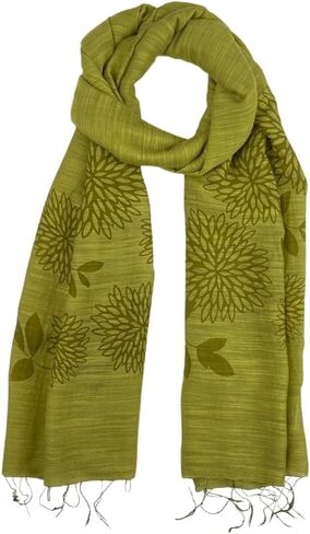 Humble Hilo Silk Blend Scarf Blooming Stencils Silk Cotton Scarf Floral Pattern Silk Neck Scarf for Women in Saudi Arabia