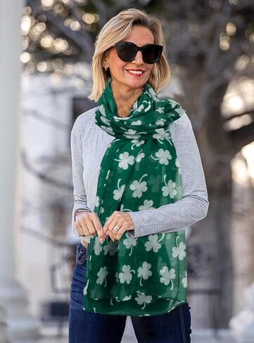 St-Patricks-Day-Scarf Green-Shamrock Shawl-Warp Soft Lighweight-Irish-Scarf for Women Girls in Saudi Arabia