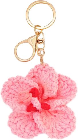 الكروشيه زهرة الكركديه المفاتيح هاواي حقيبة إكسسوارات جذابة لمحفظة الظهر الاستوائية هاواي مفتاح سلسلة لمفتاح السيارة in Kuwait