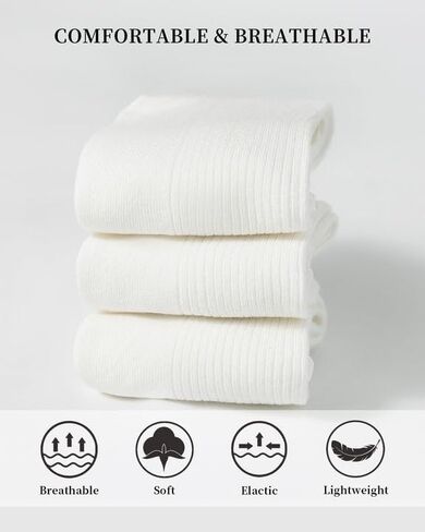Women's Cotton Ankle Socks - 3 Pack White Breathable Knit Ruffle Cuff Casual Crew Socks in Saudi Arabia