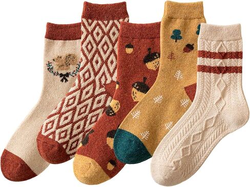 5 Pairs Women's Vintage Wool Socks, Super Cozy Thick Winter Hiking Crew Socks in Saudi Arabia
