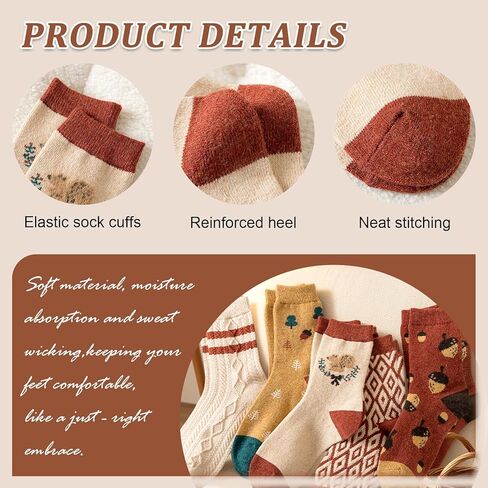 5 Pairs Women's Vintage Wool Socks, Super Cozy Thick Winter Hiking Crew Socks in Saudi Arabia