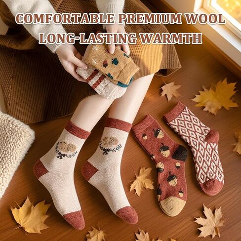 5 Pairs Women's Vintage Wool Socks, Super Cozy Thick Winter Hiking Crew Socks in Saudi Arabia
