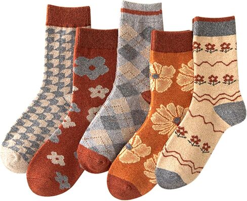 5 Pairs Women's Vintage Wool Socks, Super Cozy Thick Winter Hiking Crew Socks in Saudi Arabia