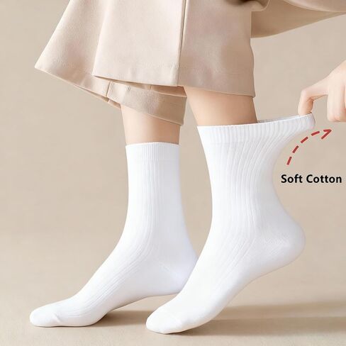 6 Pairs Calf Socks for Women,Women Ankle Socks,Cotton Crew Socks,Soft Above Ankle Sock Size 5-10 in Saudi Arabia