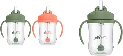 Dr. Brown's Baby's First Straw Cup Bundle, Coral & Olive Green and Vintage Yellow, Weighted Straw Sippy Cups, 2 Pack in Saudi Arabia