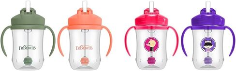 Dr. Brown's Baby's First Straw Cup Bundle, Coral & Olive Green and Vintage Yellow, Weighted Straw Sippy Cups, 2 Pack in Saudi Arabia