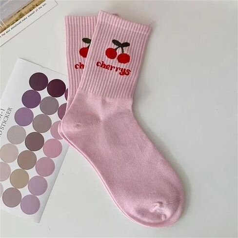 Women's Cute Floral Heart Print Crew Socks, Casual Comfortable Socks in Saudi Arabia