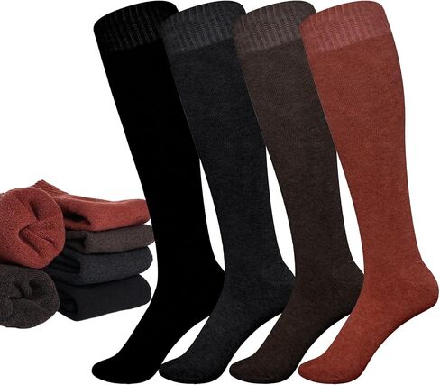 4 Pairs Women's Winter Warm Knee High Socks Extra Cotton Thermal Boot Stockings for Ski Cold Weather in Saudi Arabia