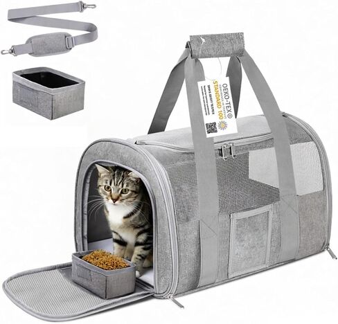 Extra Large Pet Carrier 20 lbs+, Soft Sided Cat Carriers for Large Cats Under 25 lbs, Folding Big Dog Carrier 20"x13"x13", Cat Carrier for 2 Cats Travel Carrier -Large- Grey in Kuwait