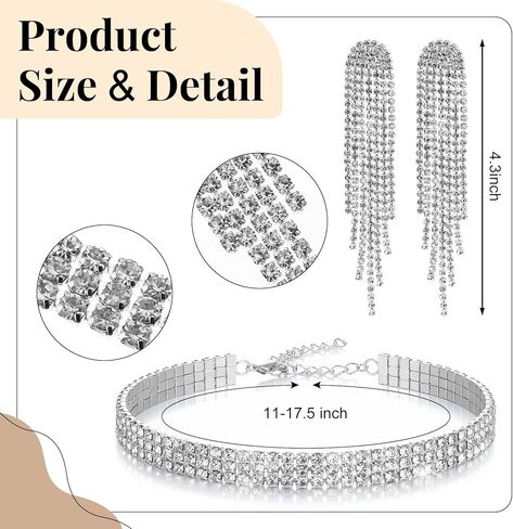 4 Pcs 1920s Rhinestone Silver Jewelry Set for Women Glitter Head Chain Dangle Earrings Crystal Choker Necklace Hand Chain for Wedding Party in Saudi Arabia