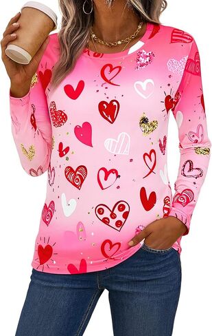 Valentines Shirt Tie Dye Heart Long Sleeve Shirt Lover Crewneck Top in Saudi Arabia
