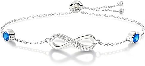 Infinity Birthstone Chain Link Bracelet for Women, Adjustable S925 Sterling Silver Slide Bracelet with Couple Birthstone Jewelry Birthday Anniversary Christmas Gifts for Mother Wife in Saudi Arabia