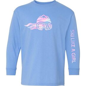 Ski Like A Girl Youth Long Sleeve T-Shirt Carolina Blue Cotton Candy (Ages 6-14) in Saudi Arabia
