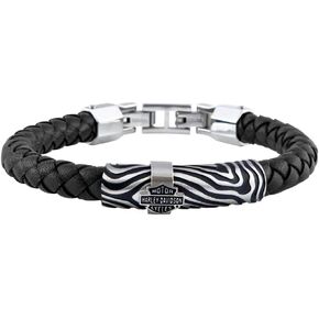 Harley-Davidson Men's Driftwood B&S Braided Leather Bracelet - Steel HSB0222 in Saudi Arabia