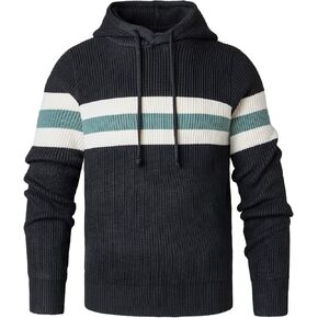 سترة بغطاء للرأس للرجال بلوفر محبوك وأكمام طويلة مخططة برباط تريكو in Saudi Arabia