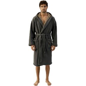 Men's Towel Bathrobe with Hood, Lightweight Plush Fleece Waffle Robe in Saudi Arabia