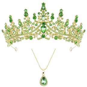 Princess Green Crown and Necklace Set for Women Tiana Costume, Princess Tiara for Adult Halloween Accessories Party Dress Prom Gifts in Kuwait