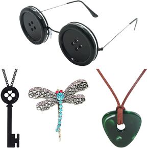 مجموعات إكسسوارات قلائد تنكرية مكونة من 4 قطع للحفلات التنكرية - قلادة على شكل زر عيون ترى حجرًا على شكل يعسوب ومشبك شعر مفتاح أسود - للنساء والرجال لتزيين حفلات الهالوين وهدايا أعياد الميلاد (D) in Kuwait