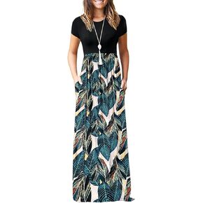 MISFAY Women Short Sleeve Loose Plain Maxi Dresses Casual Long Dresses Pockets in Kuwait