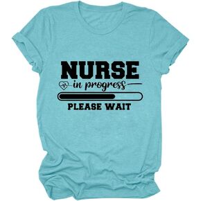 Nurse in Progress Please Wait Nursing School Tshirt Women Nurse Student Letter Print Shirt Cute Heartbeat Graphic Tee in Saudi Arabia