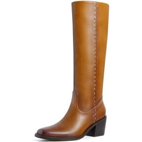 إمرأة حذاء برقبة للركبة مكتنزة ساحة تو كتلة كعب مع سحاب جانبي رصع المسامير المعدنية أحذية ركوب الخيل موضة 2025 in Kuwait