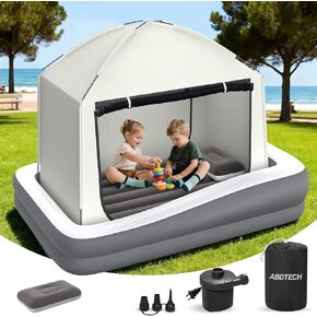 سرير السفر الصغار القابل للنفخ: المحمولة والسلامة - تفجير سرير الأطفال مع 4 جوانب - مرتبة الهواء للأطفال المثالية للتخييم في الهواء الطلق - من السهل تضخيمها وتنظيفها (رمادي) in Kuwait