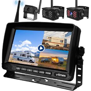 كاميرا احتياطية لاسلكية ، 7 '' HD 720p مراقبة مع 4 قنوات ، رؤية ليلية الأشعة تحت الحمراء ، زاوية عرض واسعة ، تسجيل رباعي الانقسام ، نظام كاميرا نسخ لاسلكي مقاوم للماء IP69K للشاحنة ، RV ، العربة in Kuwait