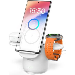 الشاحن اللاسلكي لشاحن Samsung S25 Ultra ، 3 في محطة شحن واحدة لـ Samsung S25/S24/S23/S22 ، شاحن مشاهدة Galaxy Watch 7/Ultra/6/5 ، Galaxy Buds 3/Pro ، Swanscout 707S (بدون محول) (أسود) in Kuwait