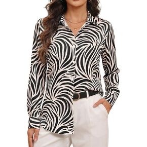 مقاومة للتجاعيد زر أسفل القمصان للنساء حريري متأنق الأزهار ملابس منقوشة بكم طويل بلوزة الأعمال عارضة العمل الأعلى in Kuwait