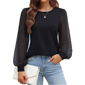 YUCOLEN قمصان طويلة الأكمام للنساء الدانتيل متأنق بلوزات فضفاضة غير رسمية الأعمال طاقم الرقبة بلوزات لطيف 2026 العصرية تونك in Kuwait