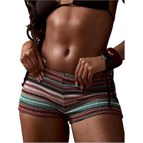Women's Striped Color Block Low Rise Mini Shorts Boho Summer Skinny Shorts Hot Pants Festival Outfits in Saudi Arabia