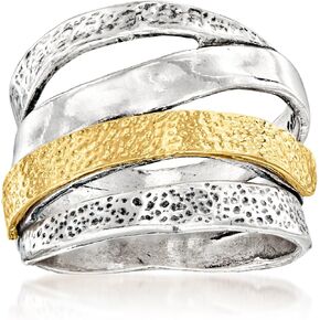 Ross-Simons Sterling Silver and 18kt Gold Over Sterling Textured and Polished Multi-Row Ring in Saudi Arabia