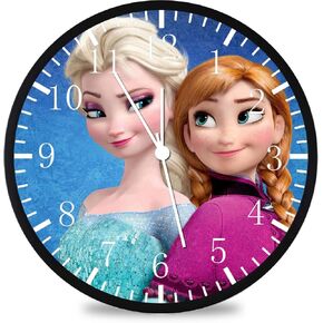 Frameless Girls Room Decor Elsa Anna 12 Inches Wall Clock Large Clear Glass Face Silent Non-Ticking Nice for Gift or Décor W475 in Saudi Arabia