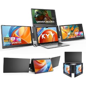KYY Laptop Screen Extender, 15.6" Laptop Monitor Extender with Type-C Plug&Play, 1080P FHD Portable Triple Monitor for Laptop with Alloy Dual Monitor fits 13"-17", Portable Monitor for Mac/Wins/Chrome in Kuwait