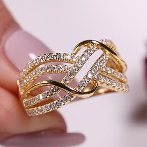 Multi Cross Design Gold Color Women Rings for Wedding Luxury Paved Cubic Zirconia Exquisite Accessories in Saudi Arabia