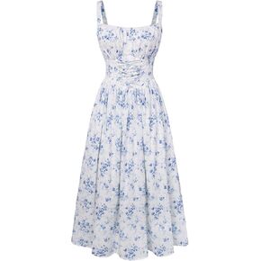 SCARLET DARKNESS Floral Dress for Women 2026 Corset Milkmaid Dresses Casual Summer Sundress with Pockets in Saudi Arabia