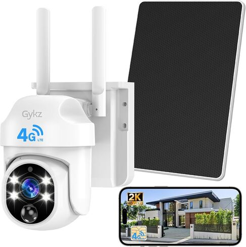 4G LTE Cellular Security Camera Includes SD Card&SIM Card, Solar Powered Wireless No WiFi Security Camera, 2K HD 360° Live View, Color Night Vision, PIR Motion&Siren Alert, 2-Way Audio, Playback View in Saudi Arabia