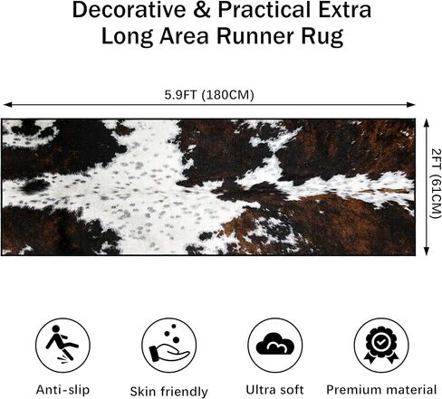 Western Cowhide Print Runner Rug 2x6 for Hallway Farmhouse Home Decor Throw Carpet Non Slip Washable Fur Area Rug Mat for Entryway Laundry Bedroom Bathroom (24" W x 72" L, Cow Print) in Kuwait
