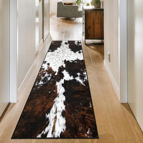 Western Cowhide Print Runner Rug 2x6 for Hallway Farmhouse Home Decor Throw Carpet Non Slip Washable Fur Area Rug Mat for Entryway Laundry Bedroom Bathroom (24" W x 72" L, Cow Print) in Kuwait