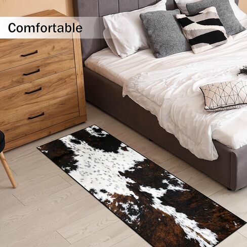 Western Cowhide Print Runner Rug 2x6 for Hallway Farmhouse Home Decor Throw Carpet Non Slip Washable Fur Area Rug Mat for Entryway Laundry Bedroom Bathroom (24" W x 72" L, Cow Print) in Kuwait